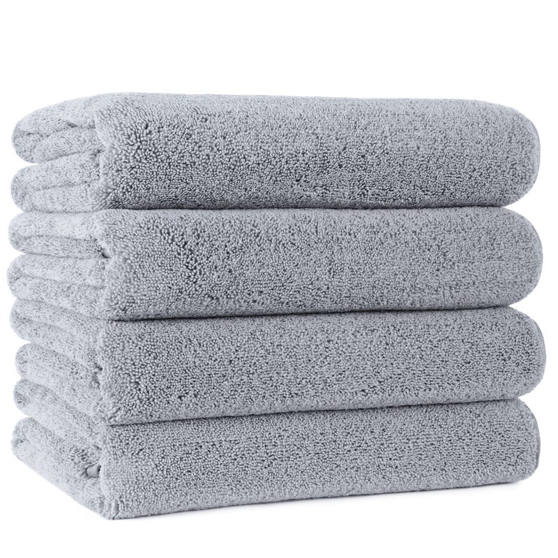 POLYTE Microfiber Quick Dry Lint Free Bath Towel, 57 x 30 in, Pack of 4 (Gray) - Image 1